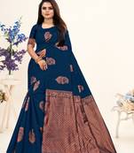 Light Blue Woven Banarasi Art Silk Saree With Blouse