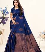 Navy Blue Woven Banarasi Art Silk Saree With Blouse