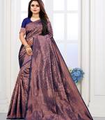 Navy Blue Woven Banarasi silk blend Saree With Blouse