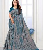 Teal Green Woven Banarasi silk blend Saree With Blouse