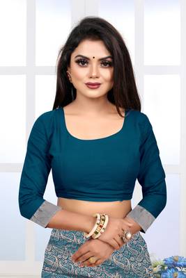 Teal Green Woven Banarasi silk blend Saree With Blouse 5