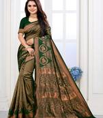 Dark Green Woven Banarasi silk blend Saree With Blouse