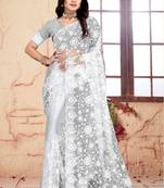White embroidered net saree with blouse