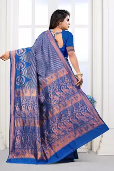 Royal Blue Woven Banarasi silk blend Saree With Blouse