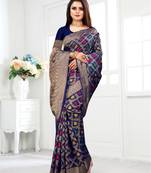 Navy Blue Woven Banarasi silk blend Saree With Blouse
