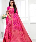 Pink Woven Banarasi silk blend Saree With Blouse