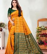 Mustard Woven Banarasi silk blend Saree With Blouse