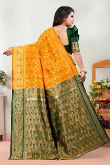 Mustard Woven Banarasi silk blend Saree With Blouse