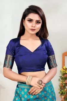 Dark Green Woven Banarasi silk blend Saree With Blouse
