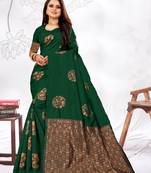 Dark Green Woven Banarasi silk blend Saree With Blouse