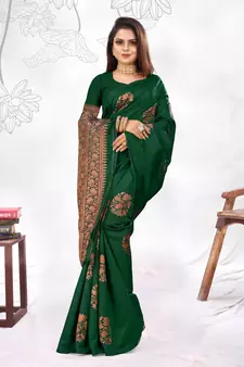 Dark Green Woven Banarasi silk blend Saree With Blouse