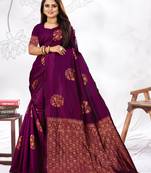 Wine Woven Banarasi Art Silk Saree With Blouse