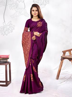 Wine Woven Banarasi Art Silk Saree With Blouse 3