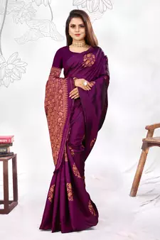 Wine Woven Banarasi Art Silk Saree With Blouse