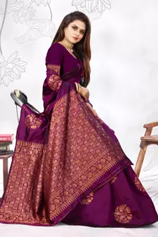 Wine Woven Banarasi Art Silk Saree With Blouse