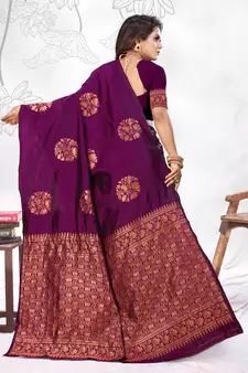 Wine Woven Banarasi Art Silk Saree With Blouse