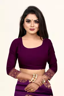 Wine Woven Banarasi Art Silk Saree With Blouse