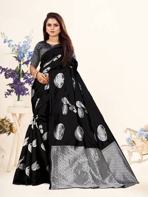 Black Woven Banarasi silk blend Saree With Blouse 1