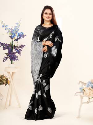 Black Woven Banarasi silk blend Saree With Blouse 2