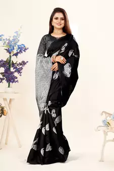 Black Woven Banarasi silk blend Saree With Blouse