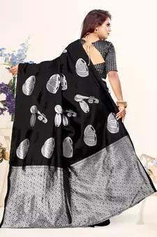 Black Woven Banarasi silk blend Saree With Blouse