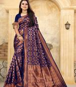 Navy Blue Woven Banarasi silk blend Saree With Blouse