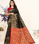 Black Woven Banarasi silk blend Saree With Blouse