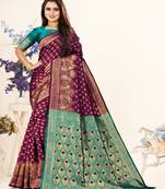 Wine Woven Faux Banarasi Art Silk Saree With Blouse
