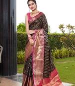 Black hand woven Banarasi silk blend saree with blouse