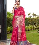 Pink hand woven banarasi silk saree with blouse