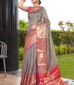 Grey hand woven banarasi silk saree with blouse