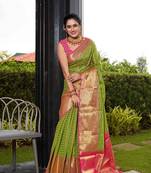 Green hand woven banarasi silk saree with blouse