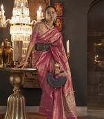 Pink Woven Silk Blend Saree With Blouse
