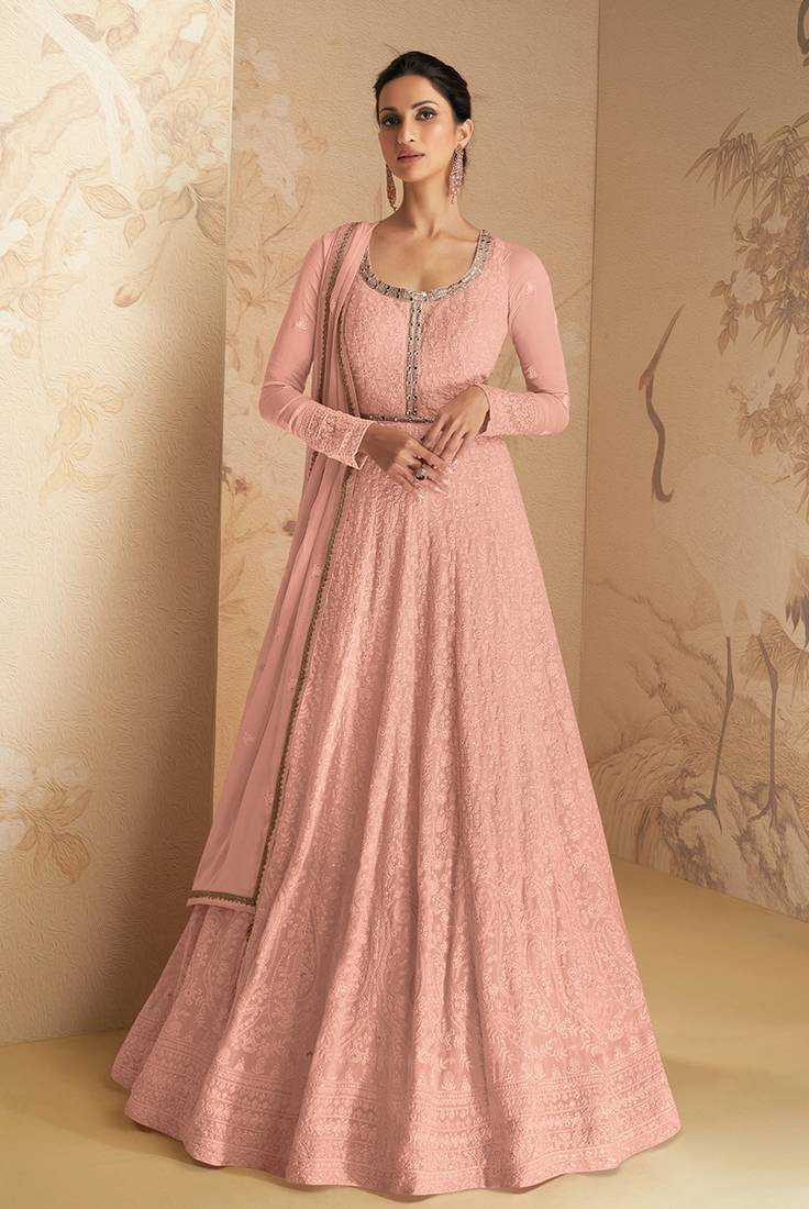 Georgette Anarkali Salwar Suit in Peach