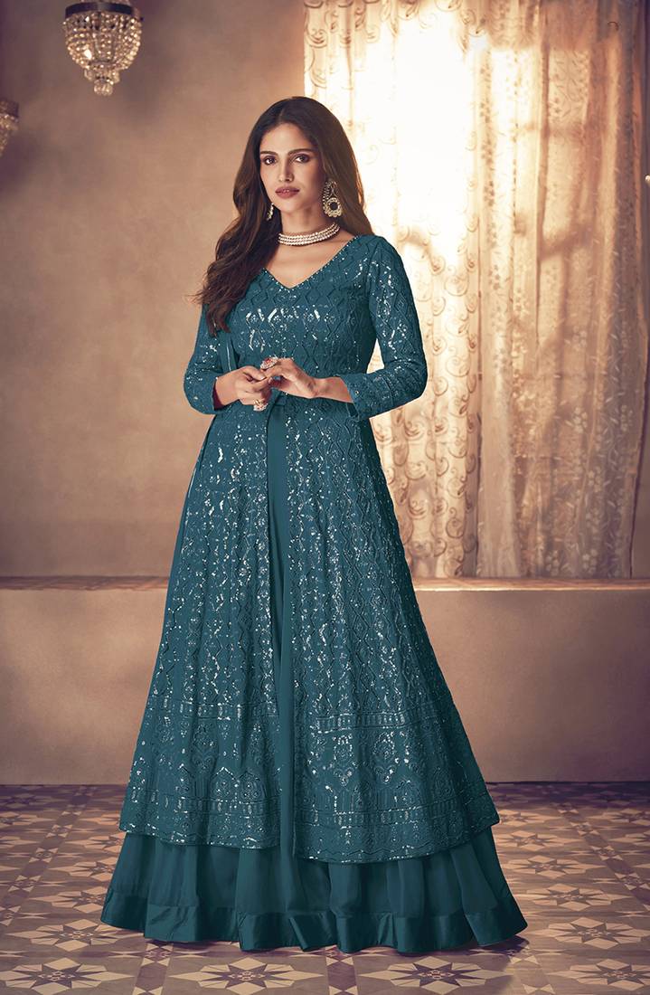 Teal Embroidered Wedding Ethnic Suit Hirpara House 4125655