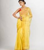 Yollow Silk Cotton Pocket Chumki Jamdani handloom saree