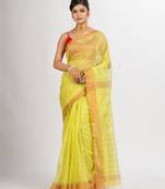 Lemon Yollow Silk Cotton Pocket Chumki Jamdani handloom saree