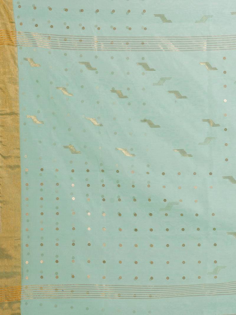 Pastel Green Silk Cotton Pocket Chumki Jamdani handloom saree