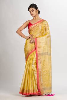 Chiku Colour Zari Cotton Tissue Jacquard Border handloom handloom Saree