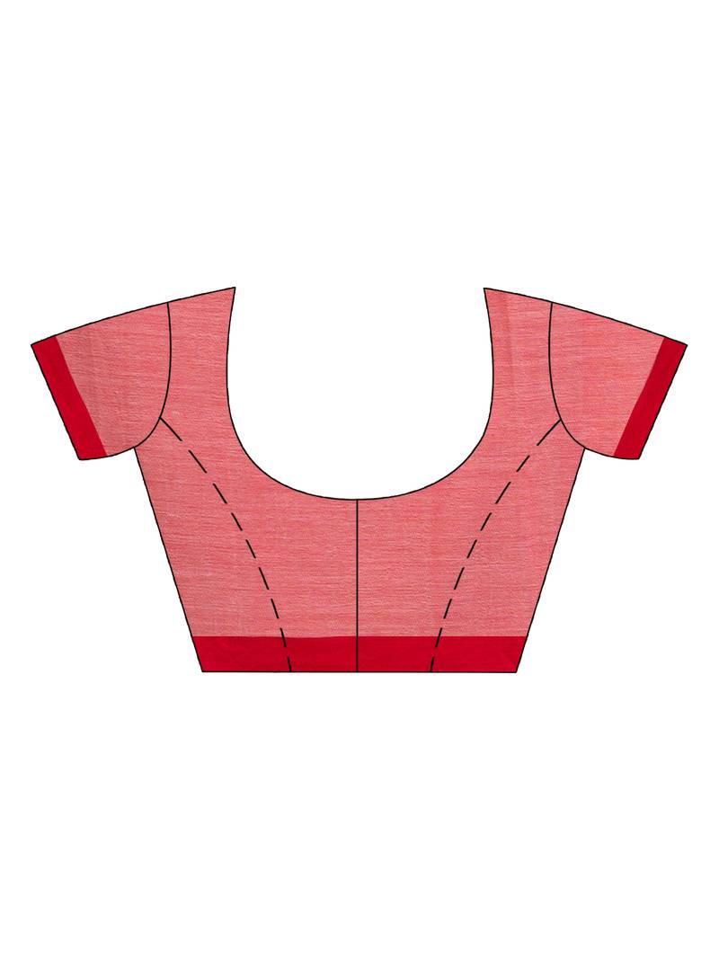 Red And Black Stipe Handwoven Cotton Jamdani handloom Saree