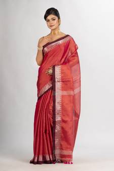 Rani Zari Cotton Tissue Jacquard Border handloom Saree