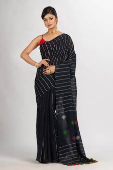 Black Handwoven Cotton Jamdani handloom Saree