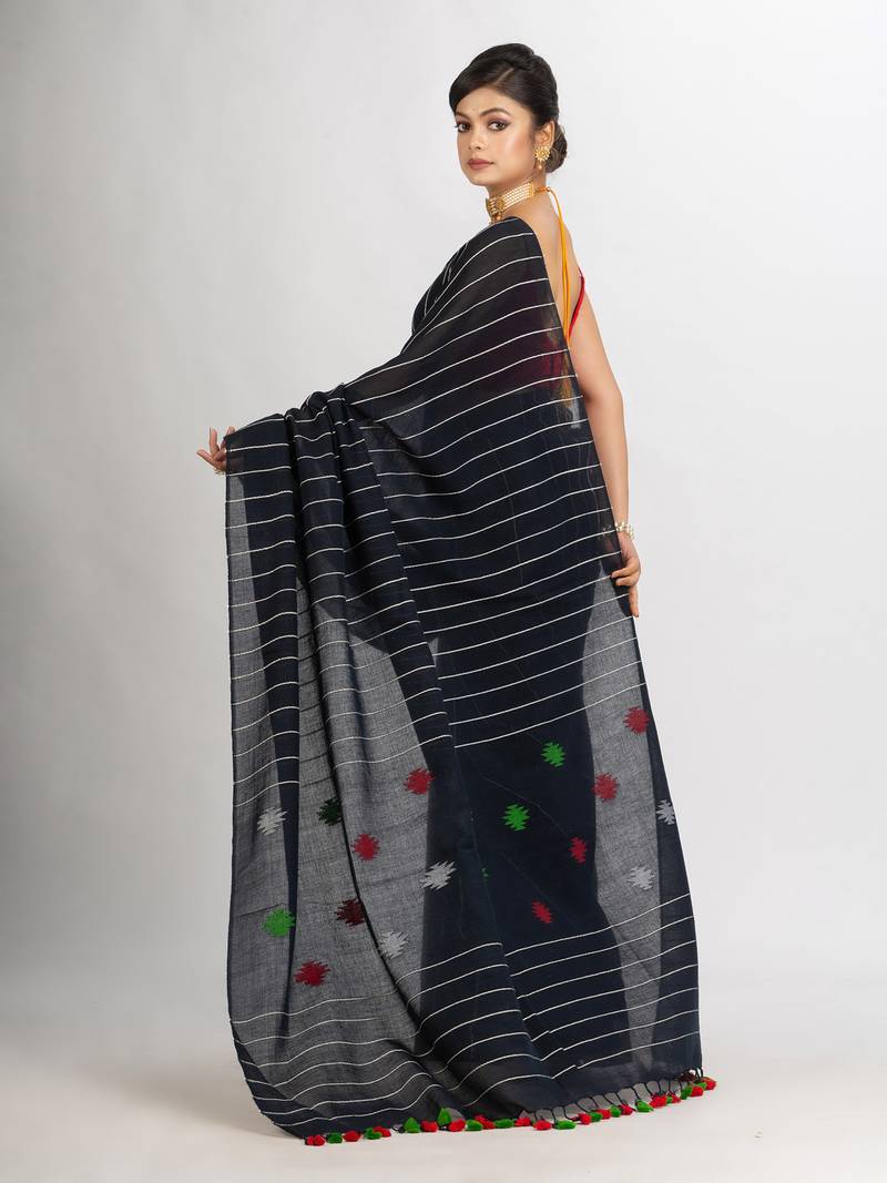 Black Handwoven Cotton Jamdani handloom Saree
