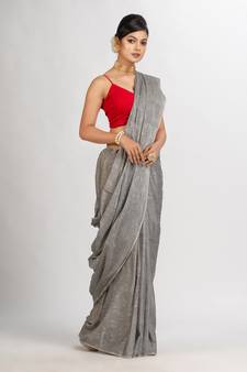 grey Cotton Jacquard handloom Saree