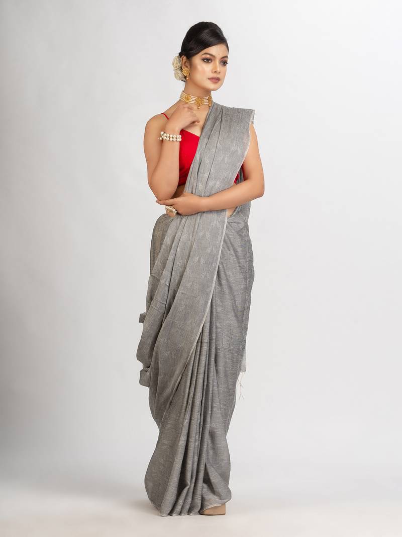 grey Cotton Jacquard handloom Saree