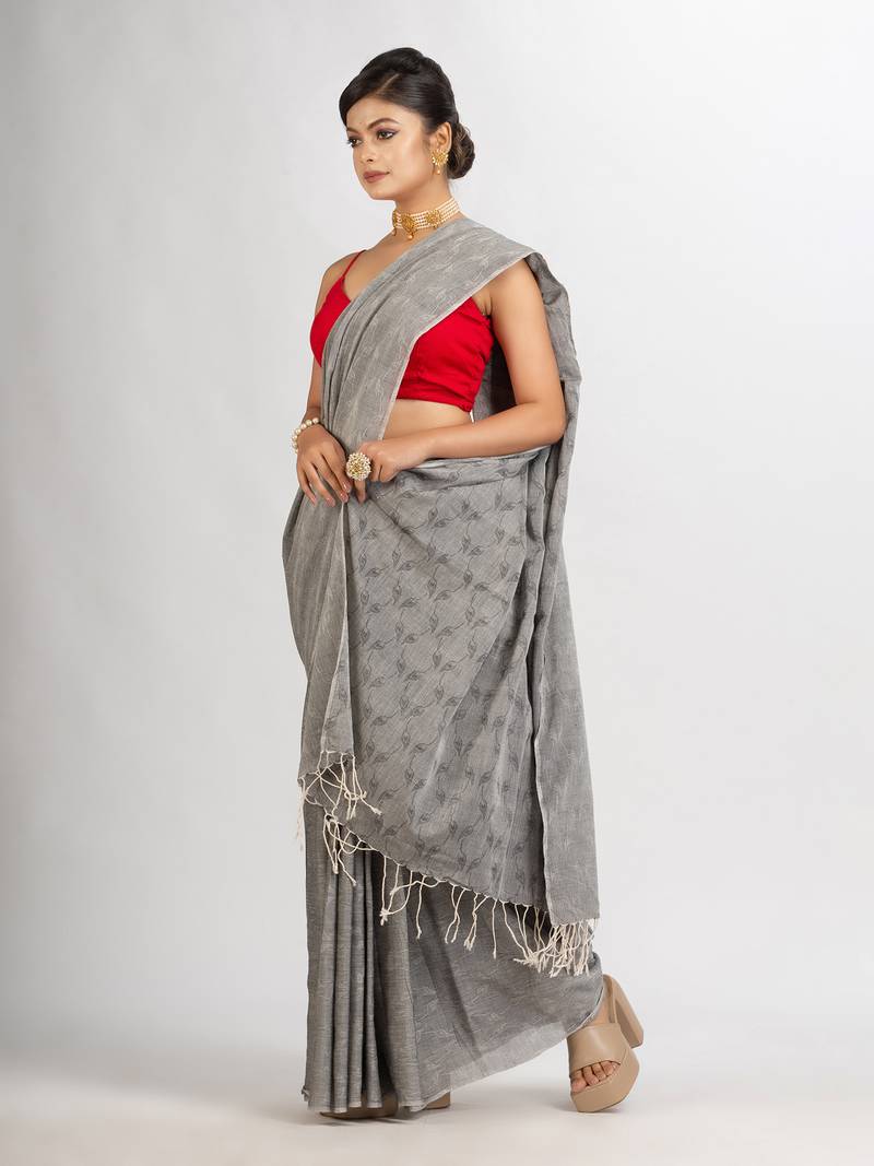 grey Cotton Jacquard handloom Saree