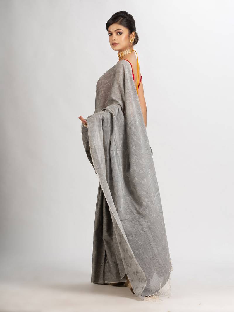 grey Cotton Jacquard handloom Saree