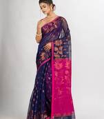 Nevy Blue Cotton Blend Handloom Tangail Saree
