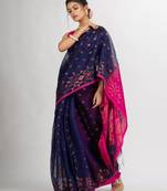 Nevy Blue Cotton Blend Handloom Tangail Saree