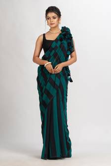 Raja And Black Stipe Handwoven Cotton handloom Saree